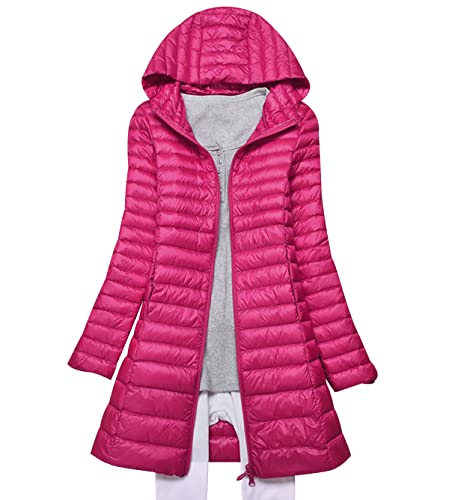 Leichte Daunenjacke Damen Lang Packbar Puffer Jacke Steppjacke Federleichte Daunenmantel Puffer Mantel Steppmantel Winter Down Jacket Daunen Pufferjacke Mit Kaputze Rosa M von Peuignao