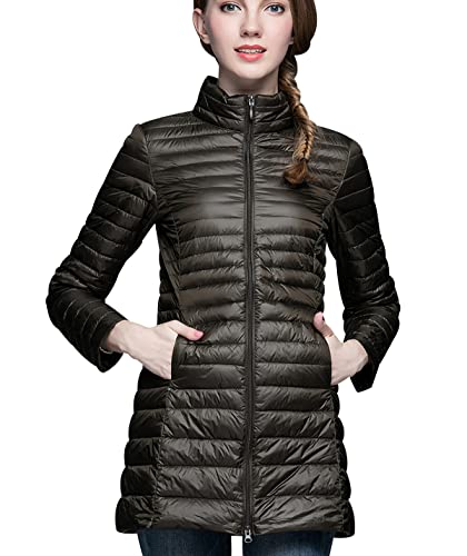 Leichte Daunenjacke Damen Lang Leicht Packbar Puffer Jacke Steppjacke Damen Federleichte Dünne Packbare Daunenmantel Damen Puffer Mantel Leichter Steppmantel Down Jacket Daunen Pufferjacke Grün M von Peuignao