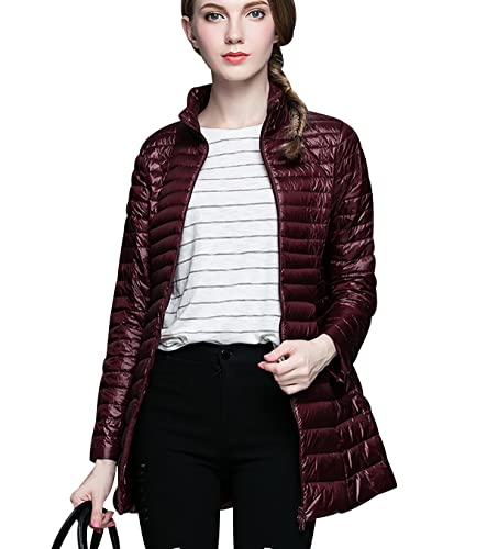 Leichte Daunenjacke Damen Lang Leicht Packbar Puffer Jacke Steppjacke Damen Federleichte Dünne Packbare Daunenmantel Damen Puffer Mantel Leichter Steppmantel Down Jacket Daunen Pufferjacke Rot XL von Peuignao