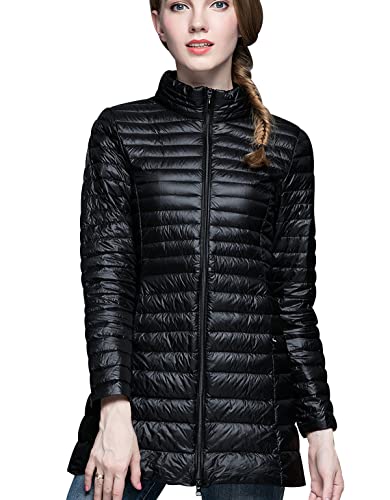 Leichte Daunenjacke Damen Lang Leicht Packbar Puffer Jacke Steppjacke Damen Federleichte Dünne Packbare Daunenmantel Damen Puffer Mantel Leichter Steppmantel Down Jacket Daunen Pufferjacke Schwarz XXL von Peuignao