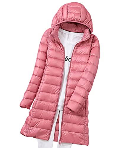 Leichte Daunenjacke Damen Lang Leicht Puffer Jacke Steppjacke Damen Übergangsjacke Dünne Daunenmantel Damen Puffer Mantel Leichter Steppmantel Winter Down Jacket Daunen Pufferjacke Kaputze Rosa 3XL von Peuignao