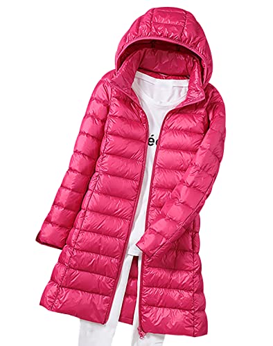 Leichte Daunenjacke Damen Lang Leicht Puffer Jacke Steppjacke Damen Übergangsjacke Dünne Daunenmantel Damen Puffer Mantel Leichter Steppmantel Winter Down Jacket Daunen Pufferjacke Kaputze Rosa L von Peuignao