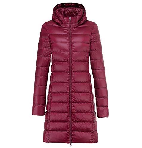 Leichte Daunenjacke Damen Lang Leichter Daunenmantel Damen Ultraleichte Daunenjacke Damen Packbar Lange Leicht Daunen Steppjacke Federleichte Daunenjacken Light Winter Daunen Mantel Für Frauen Rot 2XL von Peuignao