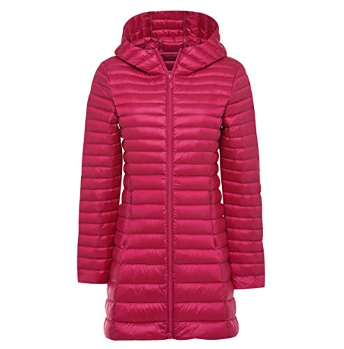 Leichte Daunenjacke Damen Lang Leichter Daunenmantel Damen Ultraleichte Daunenjacken Damen Packbar Lange Leicht Daunen Steppjacke Lightweight Steppmantel Federleichte Daunen Mantel Für Frauen Rosa XL von Peuignao