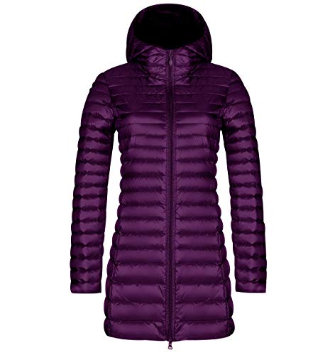 Leichte Daunenjacke Damen Lang Leichter Daunenmantel Damen Ultraleichte Daunenjacken Damen Packbar Lange Leicht Daunen Steppjacke mit Kapuze Lightweight Steppmantel Daunen Mantel Frauen Violett 3XL von Peuignao