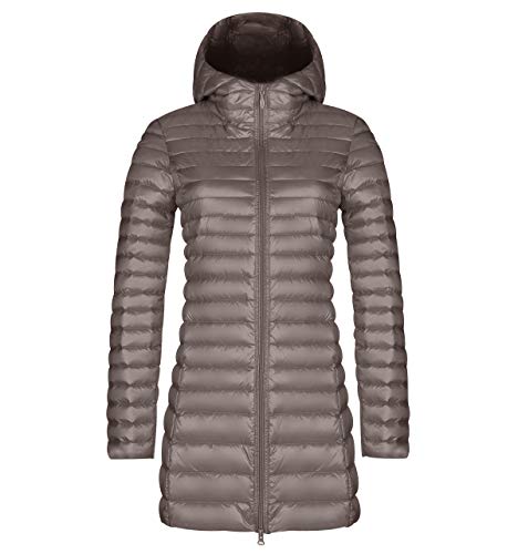 Leichte Daunenjacke Damen Lang Leichter Daunenmantel Damen Ultraleichte Daunenjacken Damen Packbar Lange Leicht Daunen Steppjacke mit Kapuze Lightweight Steppmantel Daunen Mantel Für Frauen Khaki 3XL von Peuignao