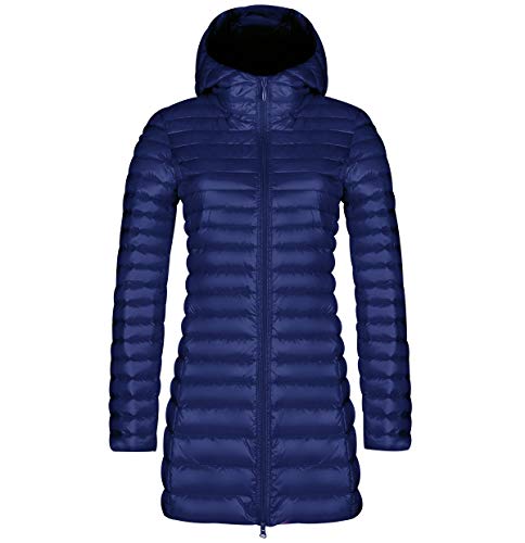 Leichte Daunenjacke Damen Lang Leichter Daunenmantel Damen Ultraleichte Daunenjacken Damen Packbar Lange Leicht Daunen Steppjacke mit Kapuze Lightweight Steppmantel Daunen Mantel Für Frauen Marine XL von Peuignao