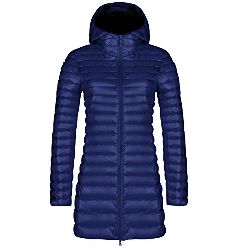 Leichte Daunenjacke Damen Lang Leichter Daunenmantel Damen Ultraleichte Daunenjacken Damen Packbar Lange Leicht Daunen Steppjacke mit Kapuze Lightweight Steppmantel Daunen Mantel Für Frauen Marine 4XL von Peuignao