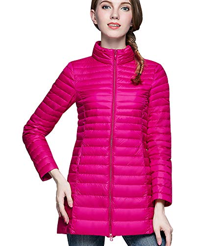 Leichte Daunenjacke Damen Lang Leichter Daunenmantel Damen Ultraleichte Daunenjacken Damen Packbar Lange Leicht Daunen Steppjacke mit Kapuze Lightweight Steppmantel Daunen Mantel Für Frauen Rosa 2XL von Peuignao