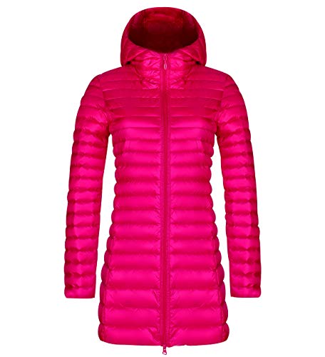 Leichte Daunenjacke Damen Lang Leichter Daunenmantel Damen Ultraleichte Daunenjacken Damen Packbar Lange Leicht Daunen Steppjacke mit Kapuze Lightweight Steppmantel Daunen Mantel Für Frauen Rosa 3XL von Peuignao