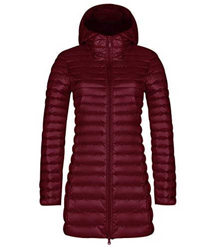 Leichte Daunenjacke Damen Lang Leichter Daunenmantel Damen Ultraleichte Daunenjacken Damen Packbar Lange Leicht Daunen Steppjacke mit Kapuze Lightweight Steppmantel Daunen Mantel Für Frauen Rot 2XL von Peuignao