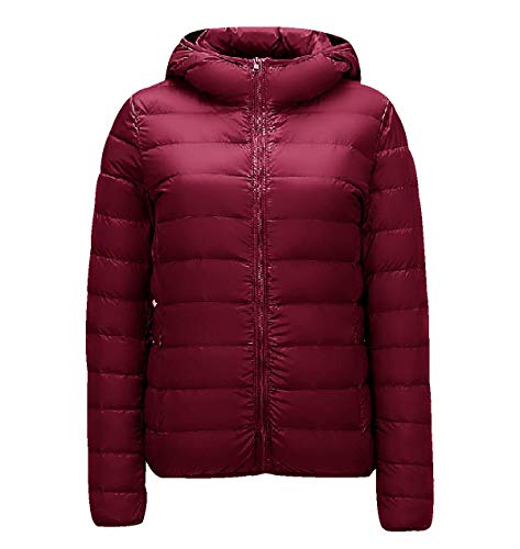Leichte Daunenjacke Damen Lang Leichter Daunenmantel Damen Ultraleichte Daunenjacken Damen Packbar Lange Leicht Daunen Steppjacke mit Kapuze Lightweight Steppmantel Daunen Mantel Für Frauen Rot 8XL von Peuignao