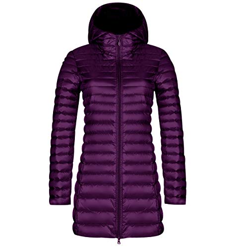 Leichte Daunenjacke Damen Lang Leichter Daunenmantel Damen Ultraleichte Daunenjacken Damen Packbar Lange Leicht Daunen Steppjacke mit Kapuze Lightweight Steppmantel Daunen Mantel Für Frauen Violett M von Peuignao