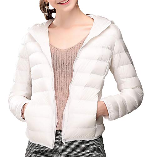 Leichte Daunenjacke Damen Lang Leichter Daunenmantel Damen Ultraleichte Daunenjacken Damen Packbar Lange Leicht Daunen Steppjacke mit Kapuze Lightweight Steppmantel Daunen Mantel Für Frauen Weiß M von Peuignao
