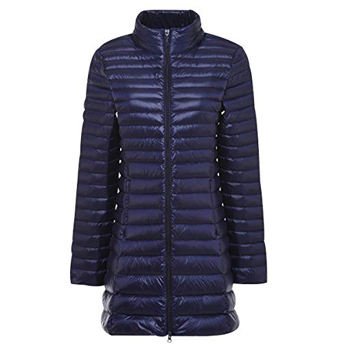 Leichte Daunenjacke Damen Lang Leichter Daunenmantel Damen Ultraleichte Daunenjacken Damen Packbar Lange Leicht Steppjacke Lightweight Steppmantel Federleichte Daunen Mantel Für Frauen Marine XL von Peuignao