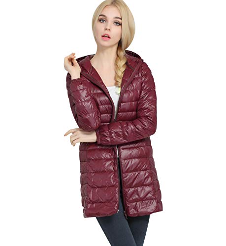 Leichte Daunenjacke Damen Lang Mit Kapuze Steppjacke Langer Daunenmantel Damen Stepp Winter Daunen Winterjacke Damen Leicht Dünne Steppjacken Frauen Federleichte Softdaunenjacke Übergangsjacke Rot S von Peuignao