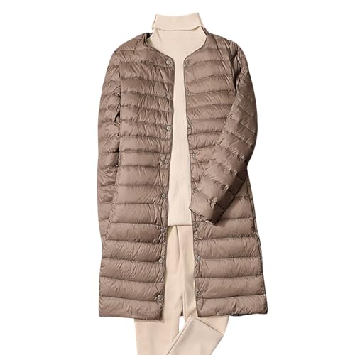 Leichte Daunenjacke Damen Lang Steppjacke Damen Leicht Puffer Jacke Damen Leichter Steppmantel Daunenmantel Damen Leicht Federleichte Daunenjacke Down Jacket Women Packbare Steppjacke Damen Braun XL von Peuignao