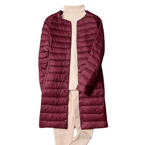 Leichte Daunenjacke Damen Lang Steppjacke Damen Leicht Puffer Jacke Damen Leichter Steppmantel Daunenmantel Damen Leicht Federleichte Daunenjacke Down Jacket Women Packbare Steppjacke Damen Rot 3XL von Peuignao
