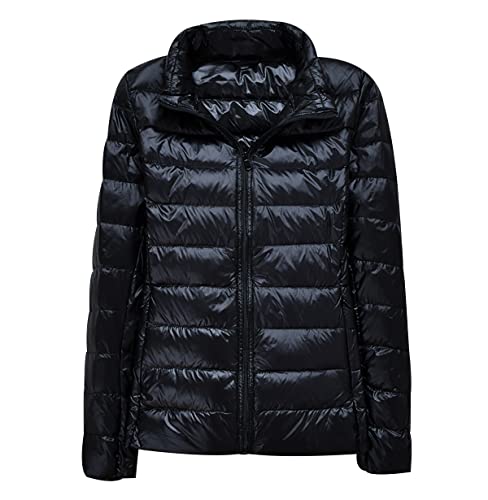 Leichte Daunenjacke Damen Leicht Packbar Puffer Jacke Steppjacke Damen Übergangsjacke Federleichte Dünne Daunenmantel Damen Leichter Puffer Mantel Down Jacket Daunen Women Pufferjacke Schwarz 3XL von Peuignao