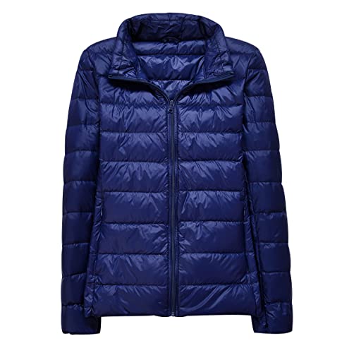 Leichte Daunenjacke Damen Leicht Packbar Puffer Jacke Steppjacke Damen Übergangsjacke Federleichte Dünne Daunenmantel Damen Leichter Puffer Mantel Down Jacket Daunen Women Warme Pufferjacke Marine XXL von Peuignao