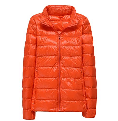 Leichte Daunenjacke Damen Leicht Packbar Puffer Jacke Steppjacke Damen Übergangsjacke Federleichte Dünne Daunenmantel Damen Leichter Puffer Mantel Down Jacket Daunen Women Warme Pufferjacke Orange 4XL von Peuignao