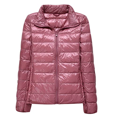 Leichte Daunenjacke Damen Leicht Packbar Puffer Jacke Steppjacke Damen Übergangsjacke Federleichte Dünne Daunenmantel Damen Leichter Puffer Mantel Down Jacket Daunen Women Warme Pufferjacke Rosa 4XL von Peuignao