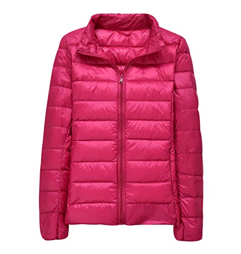 Leichte Daunenjacke Damen Leicht Packbar Puffer Jacke Steppjacke Damen Übergangsjacke Federleichte Dünne Daunenmantel Damen Leichter Puffer Mantel Down Jacket Daunen Women Warme Pufferjacke Rosa 3XL von Peuignao