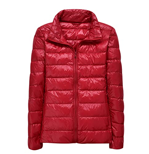 Leichte Daunenjacke Damen Leicht Packbar Puffer Jacke Steppjacke Damen Übergangsjacke Federleichte Dünne Daunenmantel Damen Leichter Puffer Mantel Down Jacket Daunen Women Warme Pufferjacke Rot 4XL von Peuignao