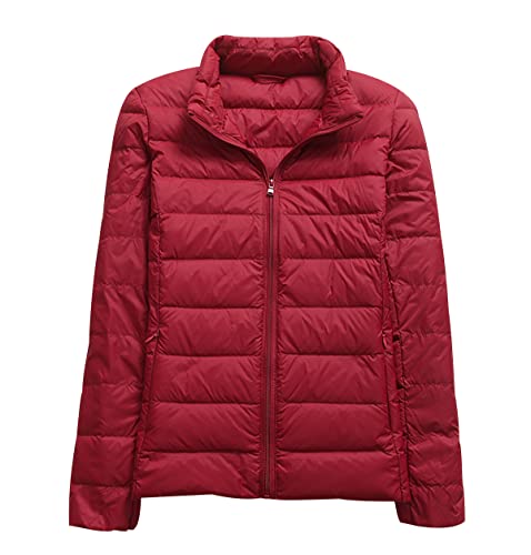 Leichte Daunenjacke Damen Leicht Packbar Puffer Jacke Steppjacke Damen Übergangsjacke Federleichte Dünne Daunenmantel Damen Leichter Puffer Mantel Down Jacket Daunen Women Warme Pufferjacke Rot XXL von Peuignao