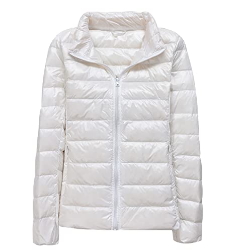 Leichte Daunenjacke Damen Leicht Packbar Puffer Jacke Steppjacke Damen Übergangsjacke Federleichte Dünne Daunenmantel Damen Leichter Puffer Mantel Down Jacket Daunen Women Warme Pufferjacke Weiß 3XL von Peuignao