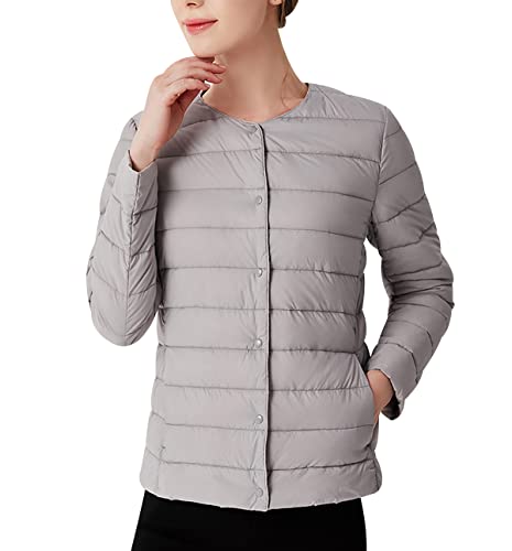 Leichte Daunenjacke Damen Leicht Puffer Jacke Federleichte Dünne Packbare Leichter Daunenmantel Damen Lightweight Steppjacke Übergangsjacke Puffer Mantel Down Jacket Daunen Women Pufferjacke Grau 4XL von Peuignao