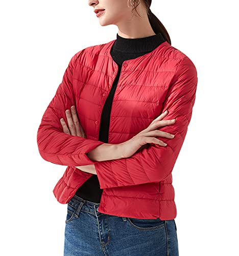 Leichte Daunenjacke Damen Leicht Puffer Jacke Federleichte Dünne Packbare Leichter Daunenmantel Damen Lightweight Steppjacke Übergangsjacke Puffer Mantel Down Jacket Daunen Women Pufferjacke Rot 4XL von Peuignao