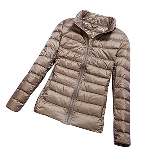 Leichte Daunenjacke Damen Leicht Puffer Jacke Lightweight Steppjacke Damen Übergangsjacke Leichter Steppmantel Federleichte Daunenmantel Damen Ultraleicht Down Jacket Daunen Women Warme Khaki 3XL von Peuignao