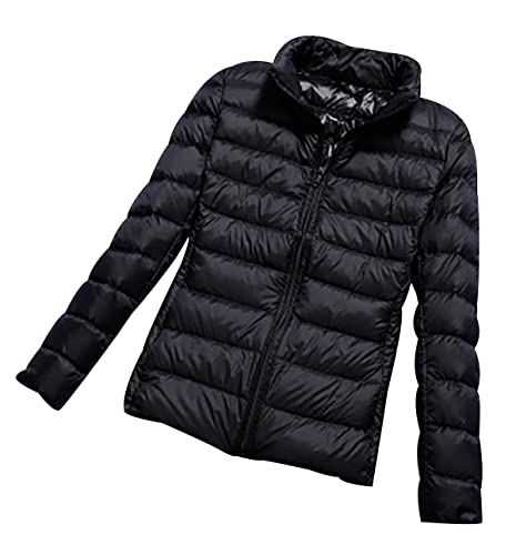 Leichte Daunenjacke Damen Leicht Puffer Jacke Lightweight Steppjacke Damen Übergangsjacke Leichter Steppmantel Federleichte Daunenmantel Damen Ultraleicht Down Jacket Daunen Women Warme Schwarz 3XL von Peuignao