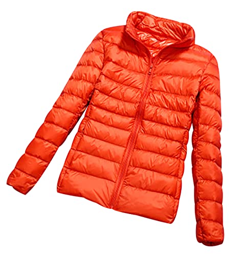 Leichte Daunenjacke Damen Leicht Puffer Jacke Lightweight Steppjacke Damen Übergangsjacke Leichter Steppmantel Federleichte Dünne Daunenmantel Damen Ultraleicht Down Jacket Daunen Women Warme Orange L von Peuignao