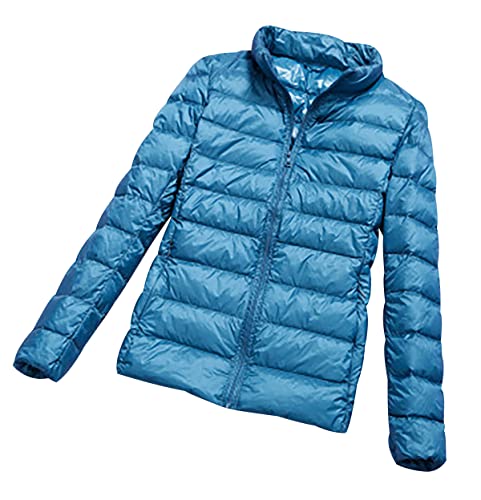 Leichte Daunenjacke Damen Leicht Puffer Jacke Lightweight Steppjacke Damen Übergangsjacke Leichter Steppmantel Federleichte Dünne Daunenmantel Damen Ultraleicht Down Jacket Daunen Women Warme Blau 7XL von Peuignao