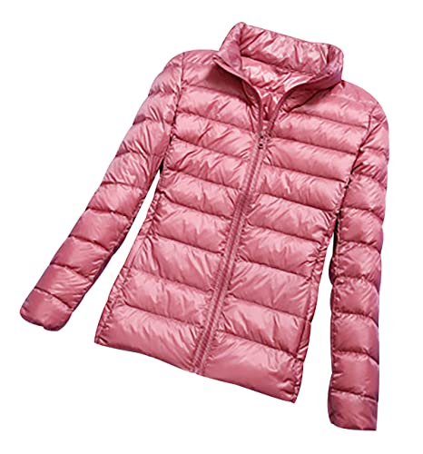 Leichte Daunenjacke Damen Leicht Puffer Jacke Lightweight Steppjacke Damen Übergangsjacke Leichter Steppmantel Federleichte Dünne Daunenmantel Damen Ultraleicht Down Jacket Daunen Women Warme Rosa L von Peuignao