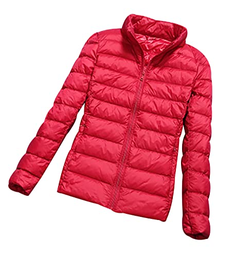 Leichte Daunenjacke Damen Leicht Puffer Jacke Lightweight Steppjacke Damen Übergangsjacke Leichter Steppmantel Federleichte Dünne Daunenmantel Damen Ultraleicht Down Jacket Daunen Women Warme Rot XXL von Peuignao