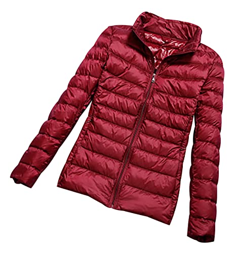 Leichte Daunenjacke Damen Leicht Puffer Jacke Lightweight Steppjacke Damen Übergangsjacke Leichter Steppmantel Federleichte Dünne Daunenmantel Damen Ultraleicht Down Jacket Daunen Women Warme Rot 4XL von Peuignao