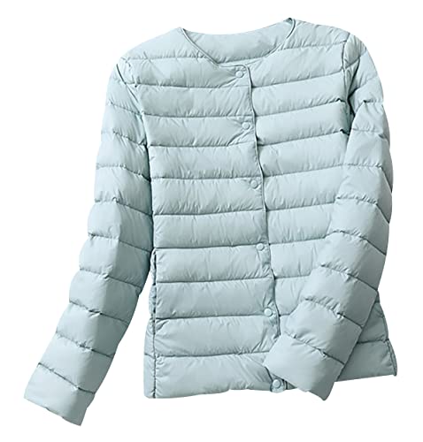 Leichte Daunenjacke Damen Leicht Puffer Jacke Lightweight Steppjacke Damen Übergangsjacke Leichter Steppmantel Winter Federleichte Dünne Daunenmantel Damen Down Jacket Daunen Women Warme Blau 4XL von Peuignao