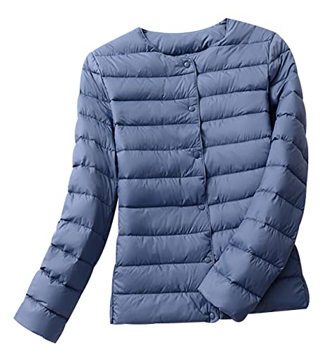 Leichte Daunenjacke Damen Leicht Puffer Jacke Lightweight Steppjacke Damen Übergangsjacke Leichter Steppmantel Winter Federleichte Dünne Daunenmantel Damen Down Jacket Daunen Women Warme Blau 4XL von Peuignao