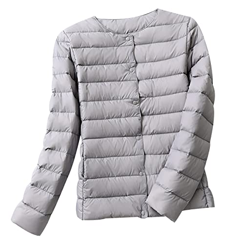 Leichte Daunenjacke Damen Leicht Puffer Jacke Lightweight Steppjacke Damen Übergangsjacke Leichter Steppmantel Winter Federleichte Dünne Daunenmantel Damen Down Jacket Daunen Women Warme Grau 3XL von Peuignao