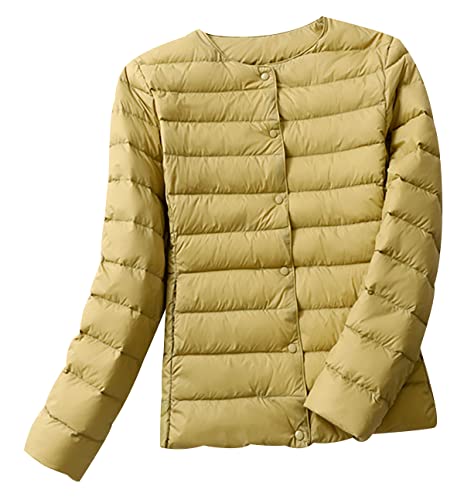 Leichte Daunenjacke Damen Leicht Puffer Jacke Lightweight Steppjacke Damen Übergangsjacke Leichter Steppmantel Winter Federleichte Dünne Daunenmantel Damen Down Jacket Daunen Women Warme Kurkuma 4XL von Peuignao