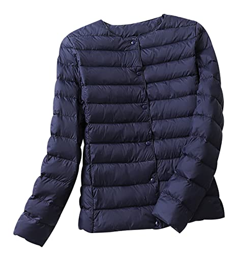 Leichte Daunenjacke Damen Leicht Puffer Jacke Lightweight Steppjacke Damen Übergangsjacke Leichter Steppmantel Winter Federleichte Dünne Daunenmantel Damen Down Jacket Daunen Women Warme Marine 4XL von Peuignao