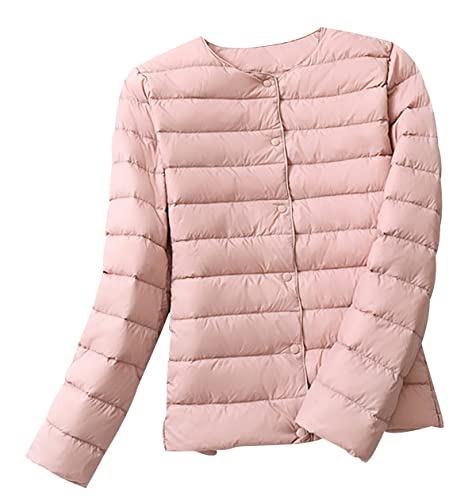 Leichte Daunenjacke Damen Leicht Puffer Jacke Lightweight Steppjacke Damen Übergangsjacke Leichter Steppmantel Winter Federleichte Dünne Daunenmantel Damen Down Jacket Daunen Women Warme Rosa 3XL von Peuignao