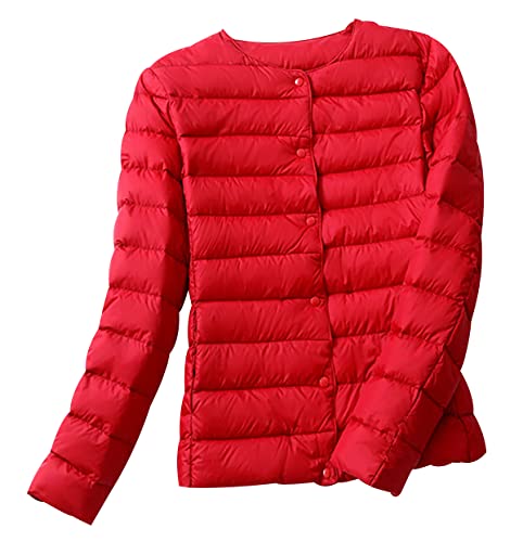 Leichte Daunenjacke Damen Leicht Puffer Jacke Lightweight Steppjacke Damen Übergangsjacke Leichter Steppmantel Winter Federleichte Dünne Daunenmantel Damen Down Jacket Daunen Women Warme Rot 3XL von Peuignao