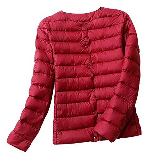 Leichte Daunenjacke Damen Leicht Puffer Jacke Lightweight Steppjacke Damen Übergangsjacke Leichter Steppmantel Winter Federleichte Dünne Daunenmantel Damen Down Jacket Daunen Women Warme Rot XXL von Peuignao