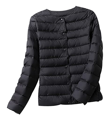 Leichte Daunenjacke Damen Leicht Puffer Jacke Lightweight Steppjacke Damen Übergangsjacke Leichter Steppmantel Winter Federleichte Dünne Daunenmantel Damen Down Jacket Daunen Women Warme Schwarz XXL von Peuignao