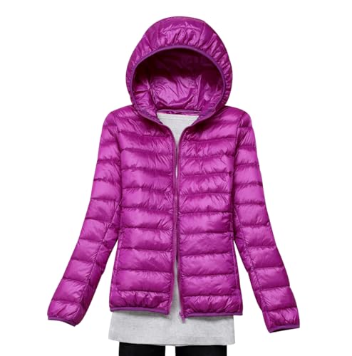 Leichte Daunenjacke Damen Leicht Ultraleichte Daunen Steppjacke Daunenmantel Damen Leicht Puffer Jacket Damen mit Kapuze Winter Down Jacket Women Dünne Warme Daunenjacke Puffer Mantel Damen Violett L von Peuignao