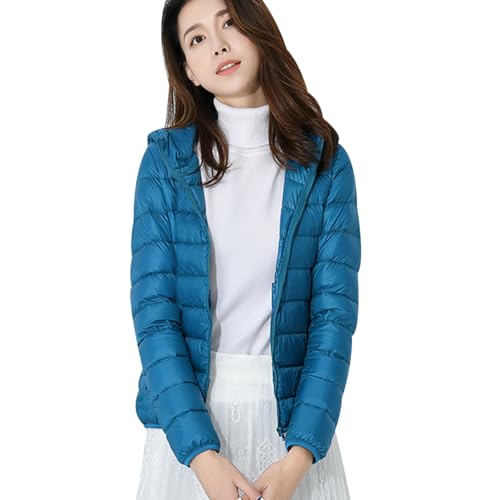 Leichte Daunenjacke Damen Leicht Ultraleichte Daunen Steppjacke Daunenmantel Damen Puffer Jacket Damen mit Kapuze Leichter Steppmantel Damen Leicht Down Jacket Women Dünne Daunenjacke Damen Blau M von Peuignao